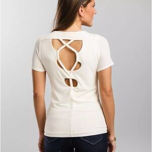 NWT Buckle Black Cream Twist‎ Front Ribbed Top